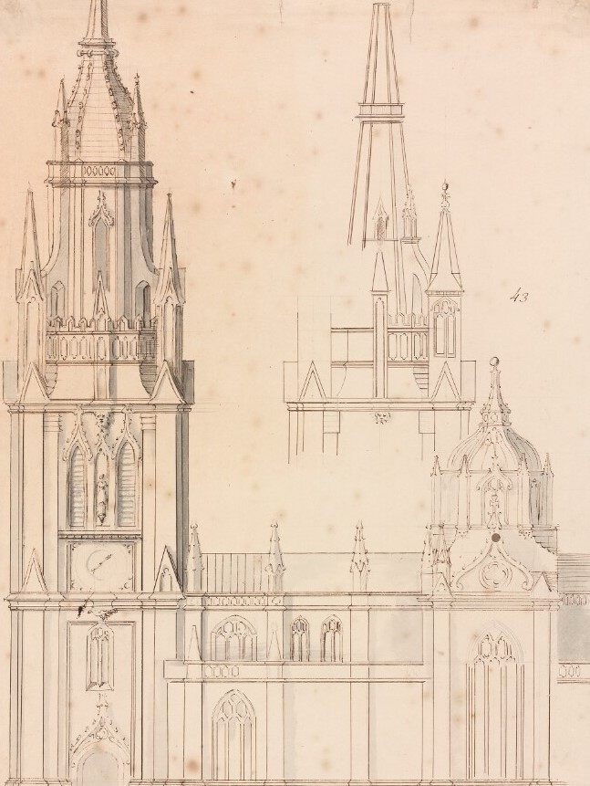 drawing of church tower